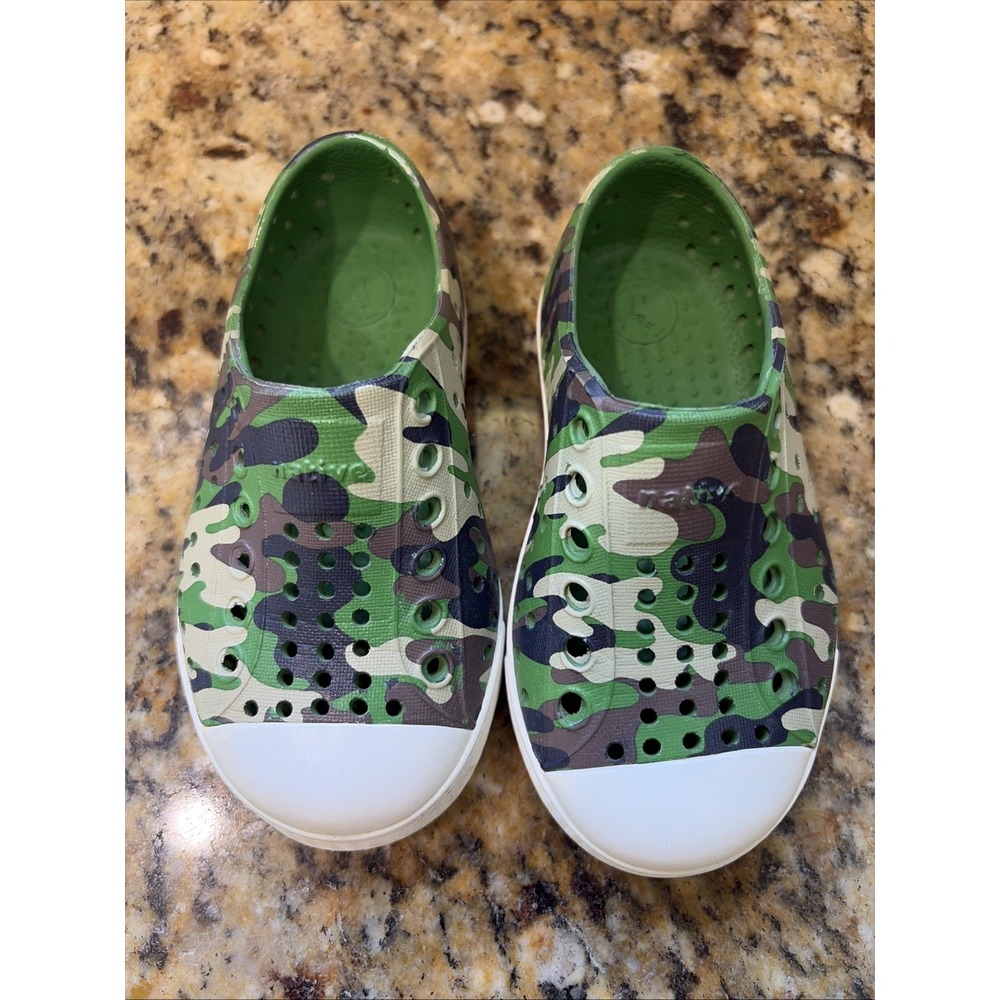 Native Jefferson Green Camouflage Slip-On Casual Shoes Unisex Child Youth Boy C6